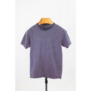 MARC BY MARC JACOBS Navy Blue Pink Striped Cotton Jersey T-Shirt, Size S